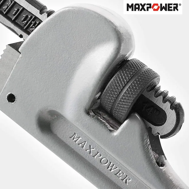 Close detail of the MAXPOWER aluminum pipe wrench jaw