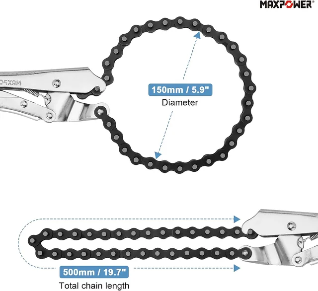 9-inch Locking Chain Clamps, 2 Pack: Wrap to meet the workpiece